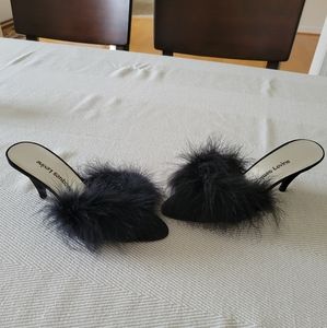 Feathered black heels